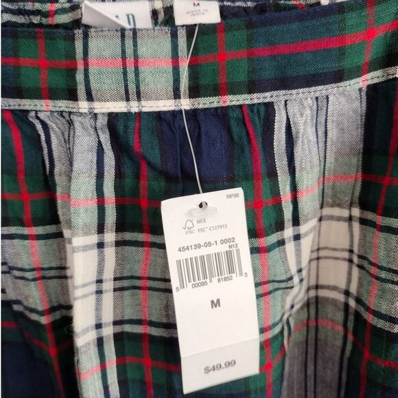 Gap NEW Holiday Plaid Square Neck Long Sleeve Flowy Peasant Top Women Medium - Picture 6 of 9